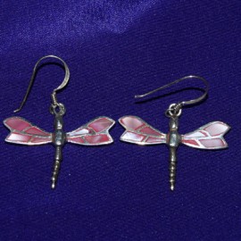 Pink Dragonfly Silver Earrings